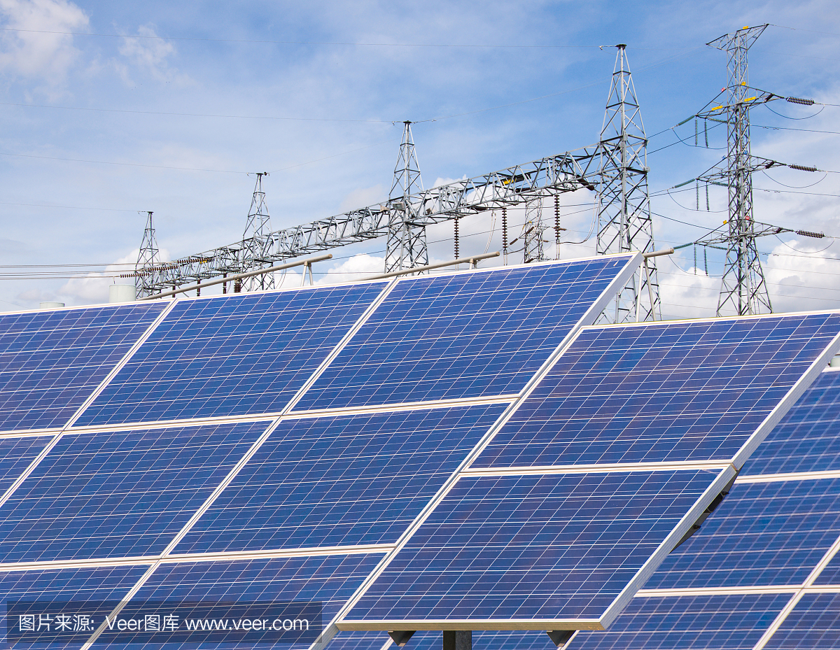 太阳能电池板利用可再生太阳能在发电站发电