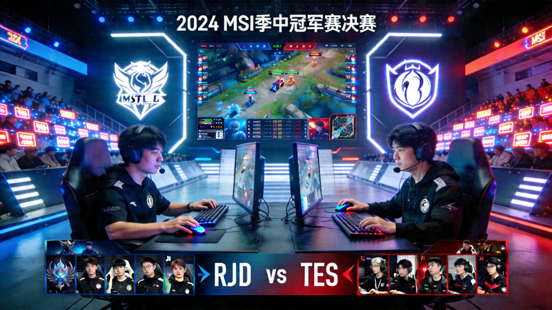 英雄联盟电竞比赛直播画面 - MSI季中冠军赛决赛舞台，选手激烈操作