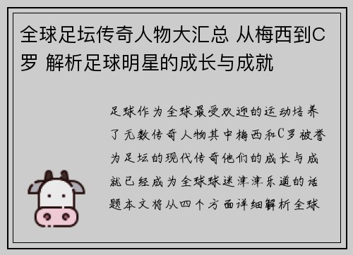 全球足坛传奇人物大汇总 从梅西到C罗 解析足球明星的成长与成就